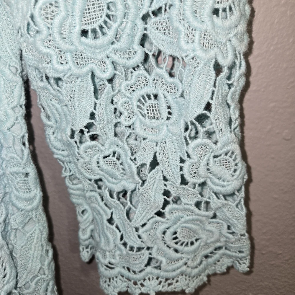 Talbots Blue Lace Top 3/4 Sleeve Size 14